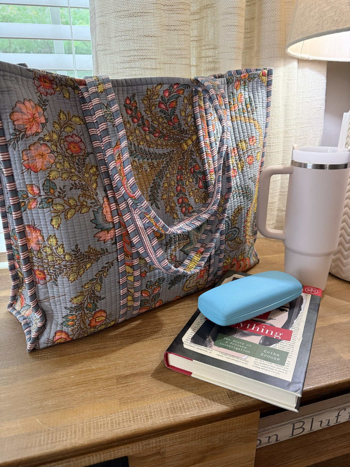 Grey & Purple Floral Tote Bag