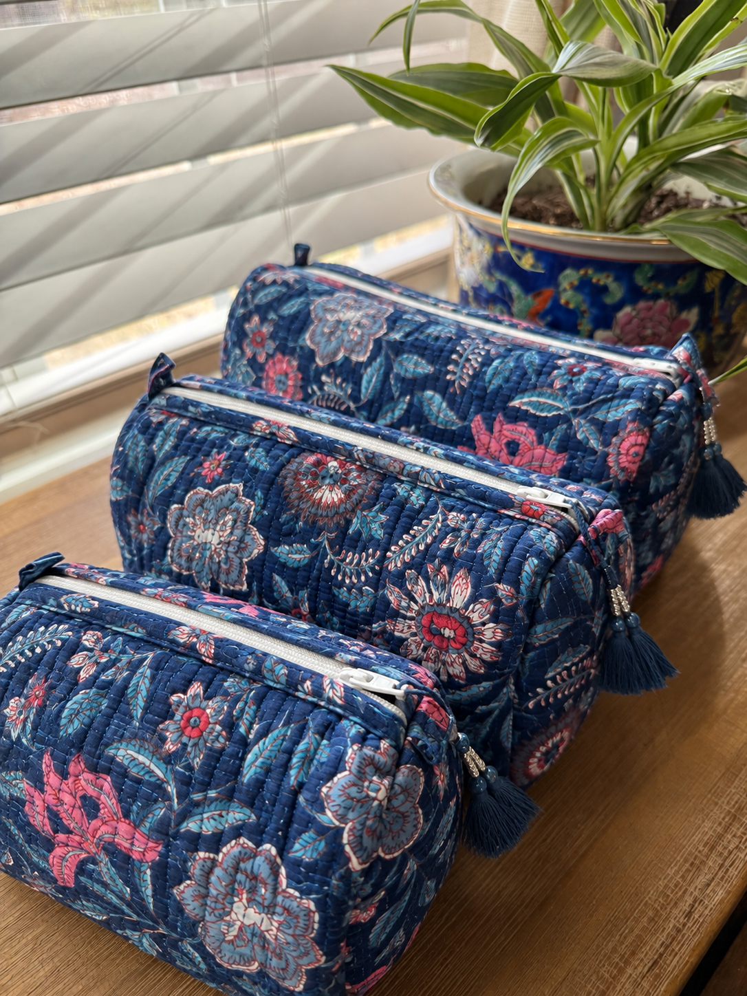 Purple and Pink Flower Cosmetic Bag