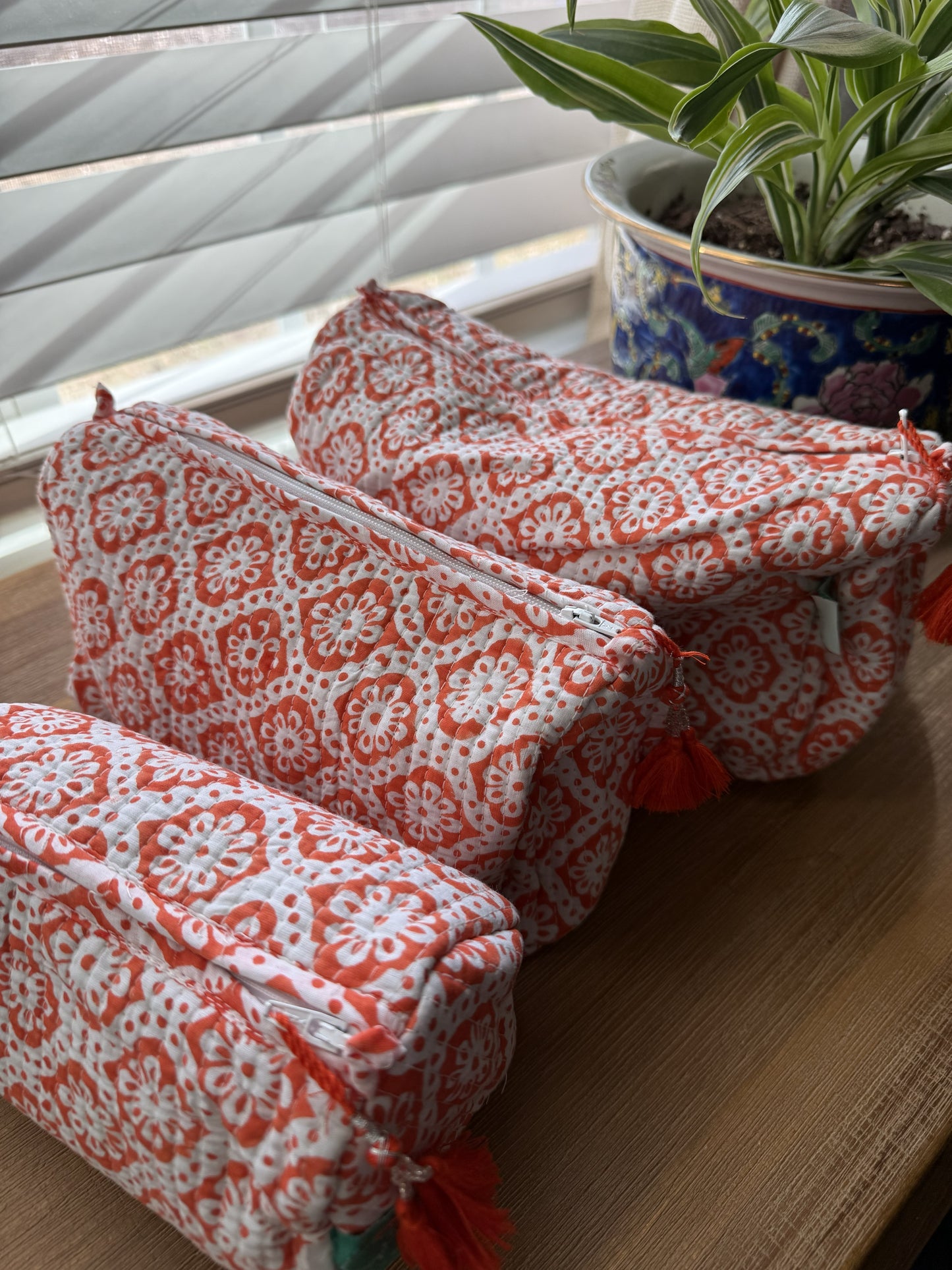 White & Orange Cosmetic Bag