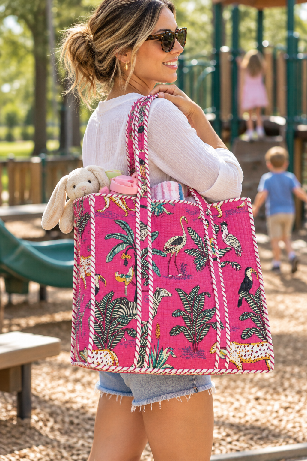 Zippered Pink Jaguar Tote Bag