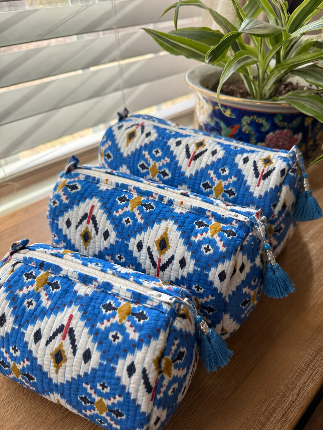 Blue and White Diamond Cosmetic Bag