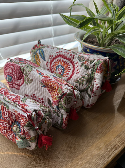 White & Rainbow Flowers Cosmetic Bag