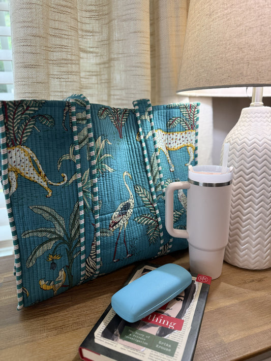 Teal Jungle Tote Bag