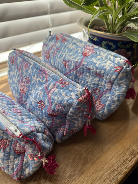 Periwinkle with Pink Flowers Cosmetic Bag