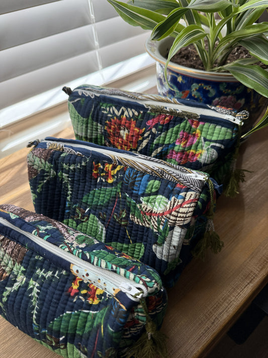 Navy Tropical Cosmetic Bag