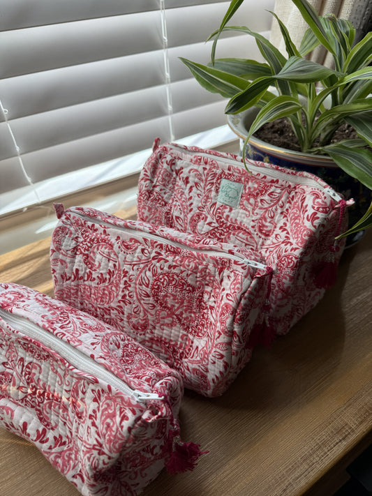 Pink and Red Paisley Cosmetic Bag